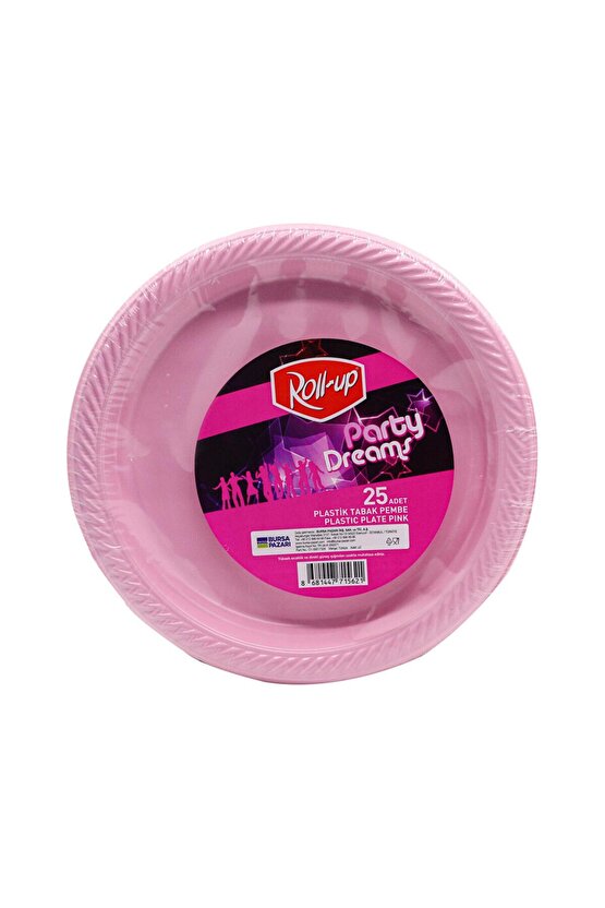 Kullan At Renkli Pembe Parti Davet Plastik Tabak - 22 Cm. - 25 Adetlik 3 Paket