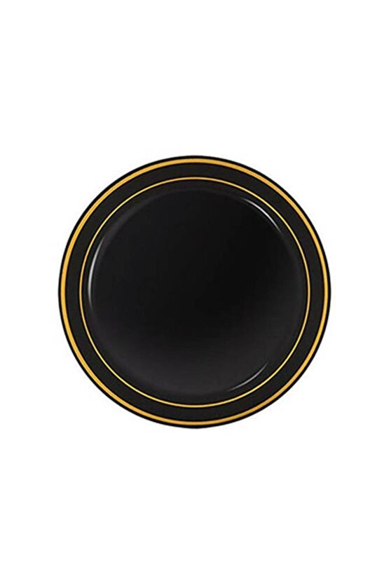 Lüks Plastik Tabak Altın Yaldızlı Siyah 19cm 6lı