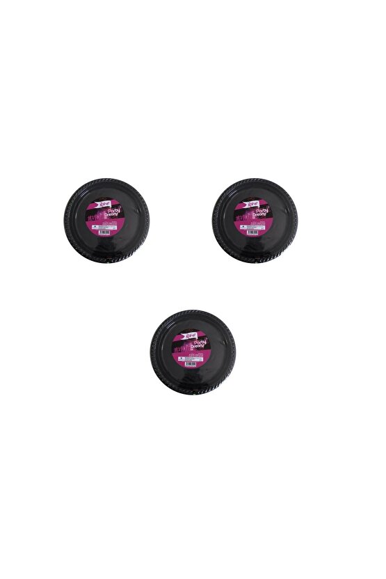 Kullan At Renkli Siyah Parti Davet Plastik Tabak - 22 Cm. - 25 Adetlik 3 Paket