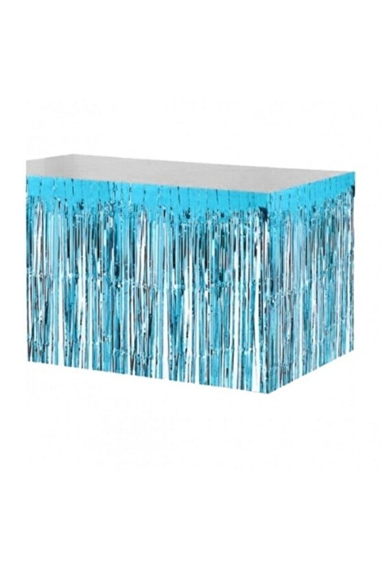 Mavi Metalik Folyo Püskül Masa Eteği 70x400cm