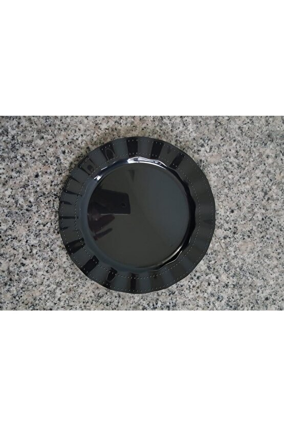 Plastik Tabak Lüks 26cm - 6 Adet - Pembe -sert Mika Renkli Parlak Kristal