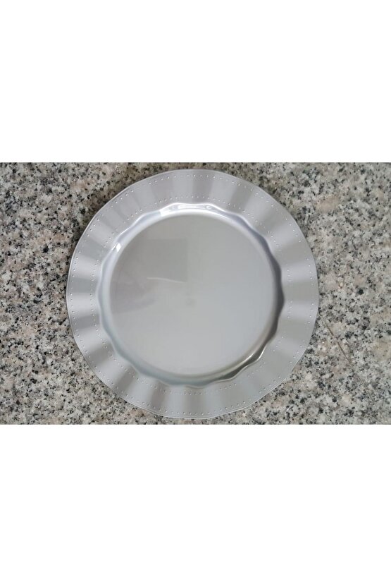 Plastik Tabak Lüks 26cm - 6 Adet - Pembe -sert Mika Renkli Parlak Kristal