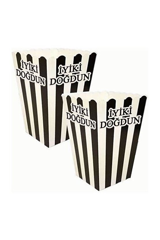 Siyah Beyaz İyi ki Doğdun Yazılı  Taraftar Mısır Kutusu 8 li