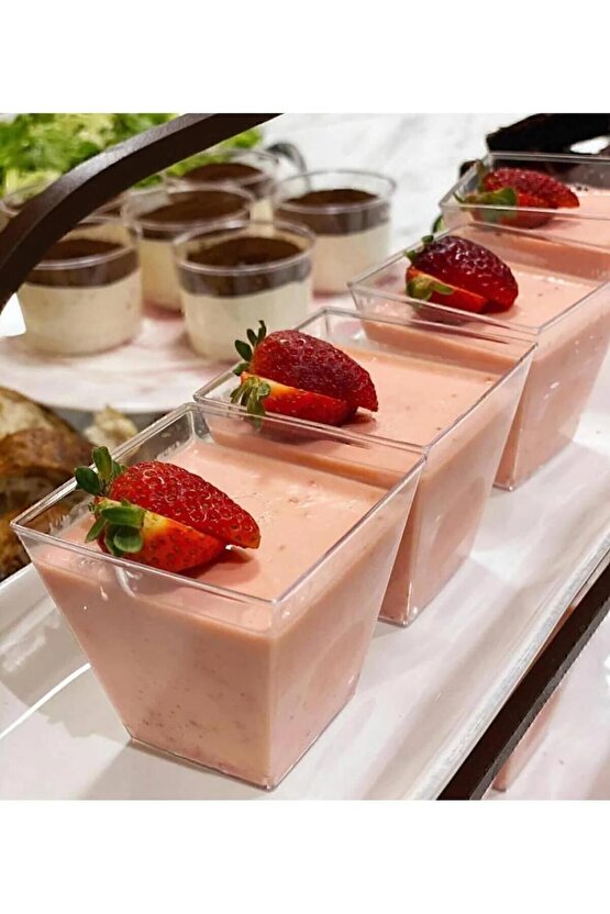 Kübik Prizma Mika Plastik Şeffaf Kapaksız Sunum Kabı 200 Cc .10.* Adet Tatlı & Meze Ve Salata Kasesi