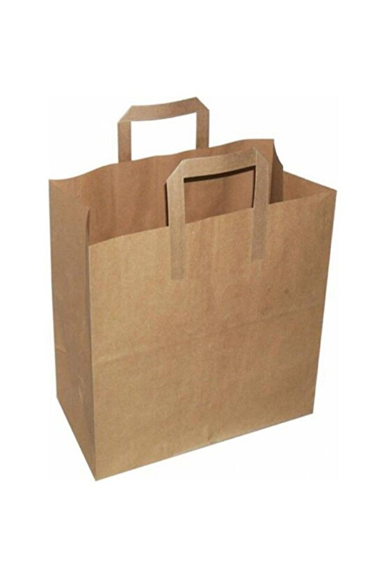 Kraft Kağıt Düz Saplı Çanta 28 X 28 X 16 Cm 50li Paket