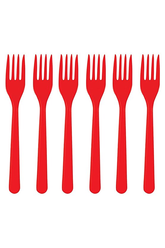Renkli Plastik Çatal 25 Adet Kırmızı Renk