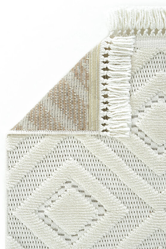 Dizayn Kaymaz Taban Koridor Halısı Kesme Yolluk Mutfak Halısı Modern Salon Halısı 1089 KREM