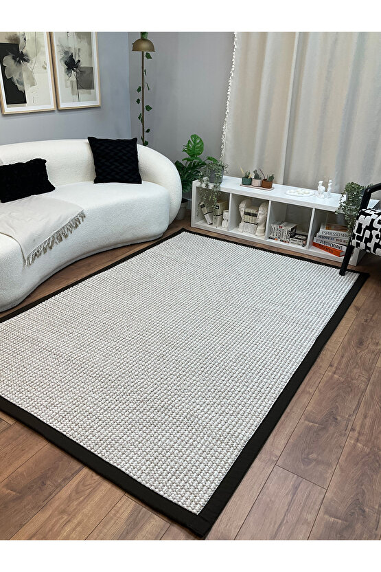 Kumaş Bordür Bej Bukle Koyu Kahve Bordür  Halı Salon Koridor Mutfak Çocuk Odası Halısı  Kilim S264