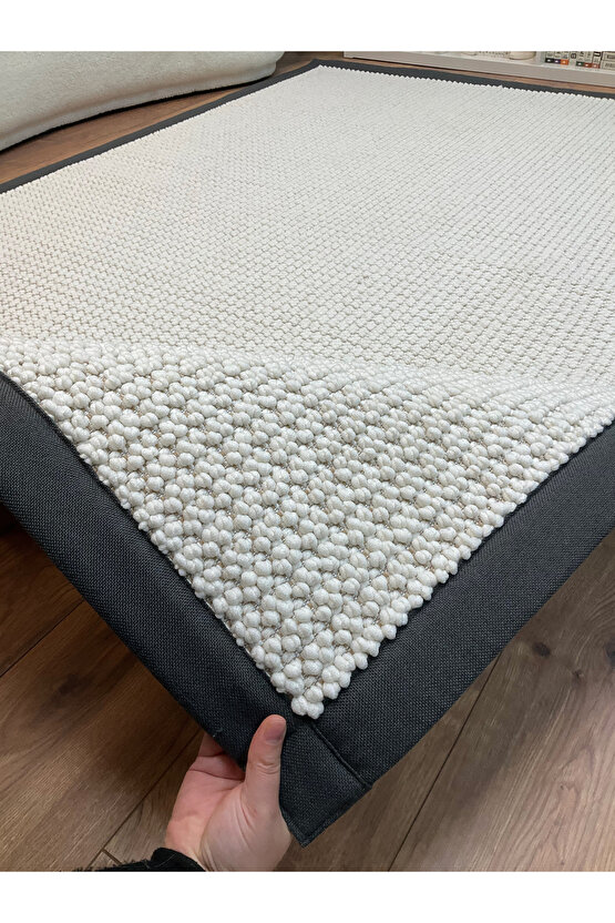 Kumaş Bordür Beyaz Bukle Anrasit Bordür  Halı Salon Koridor Mutfak Çocuk Odası Halısı  Kilim S258