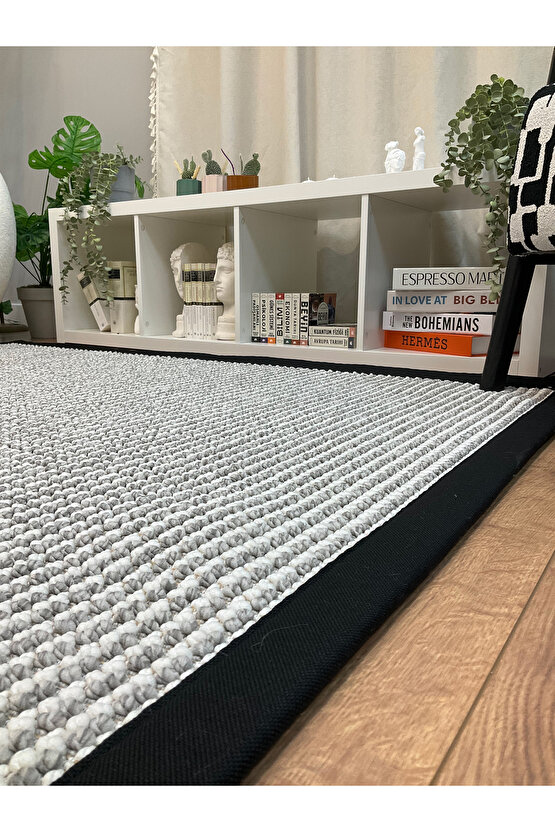 Kumaş Bordür Gri Bukle Siyah Bordür  Halı Salon Koridor Mutfak Çocuk Odası Halısı  Kilim S270