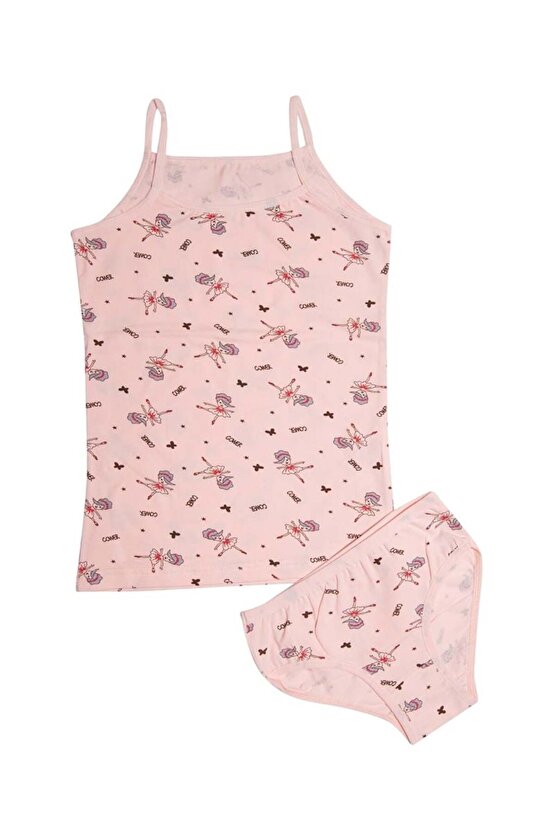 3406x6 Kız Çocuk 6lı Karışık Desen İp Askılı Atlet Külot Takım-Renkli