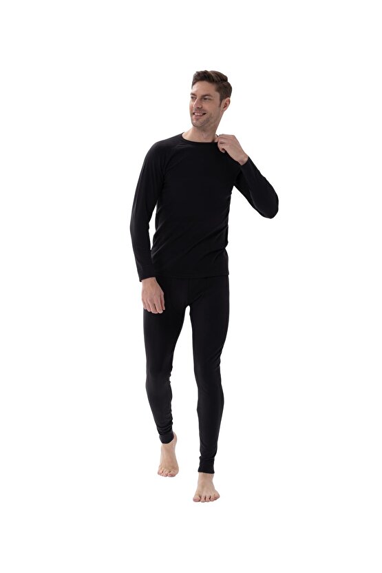 Erkek Siyah Kalın Isıtıcılı Termal Tek Üst İçlik