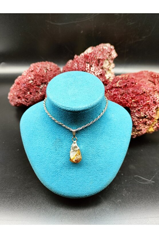 Sitrin Doğal Taş Ham Kolye Ucu (sertifikalı) (47 Cm Zincir Dahil)