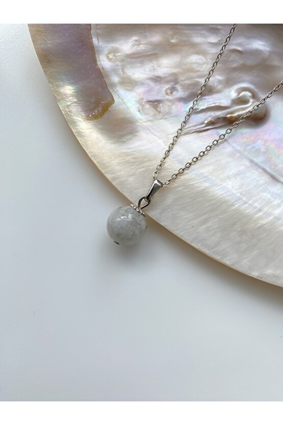 Ay Taşı Doğal Taş Kolye Ve Küpe Set