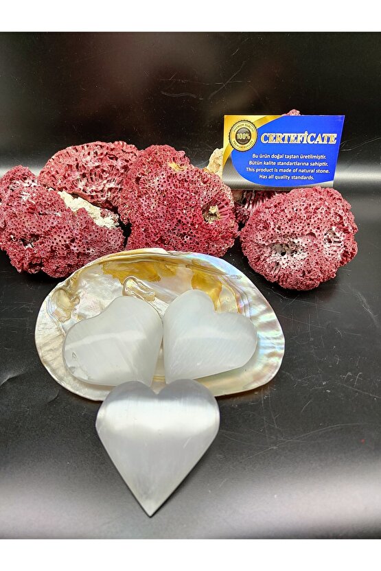 Selenit Kalp Dekoratif Doğal Taş (sertifikalı) (1 Adet)
