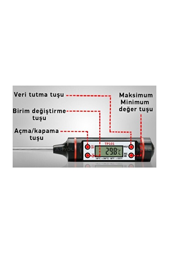 Dijital Mutfak Gıda Termometresi Kalem Tipli Sıvı Sıcaklık Ölçer Tp100  Tp-101
