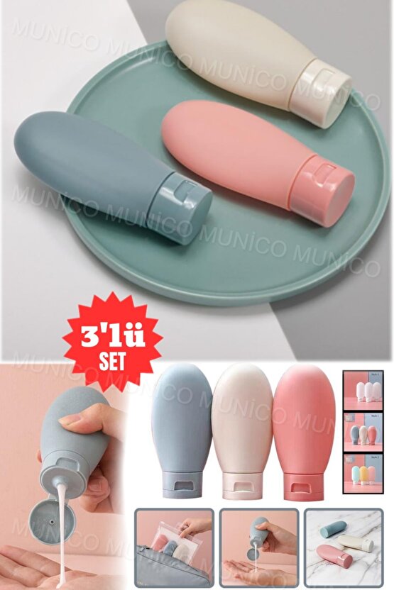 Sızdırmaz Krem ve Şampuan Kapları Seyahat İçin 3 Adet 60 ML Şişe Seti Tatil İçin İdeal Boy Şişeler