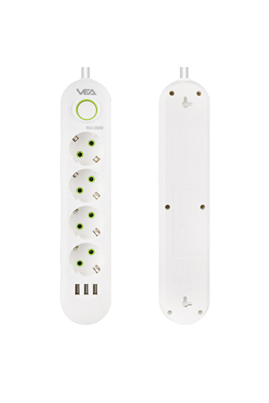 Dnm- Vea Va-21560 4lü 1.5 Metre Kablolu 3 Usbli Beyaz Akim Korumali Priz