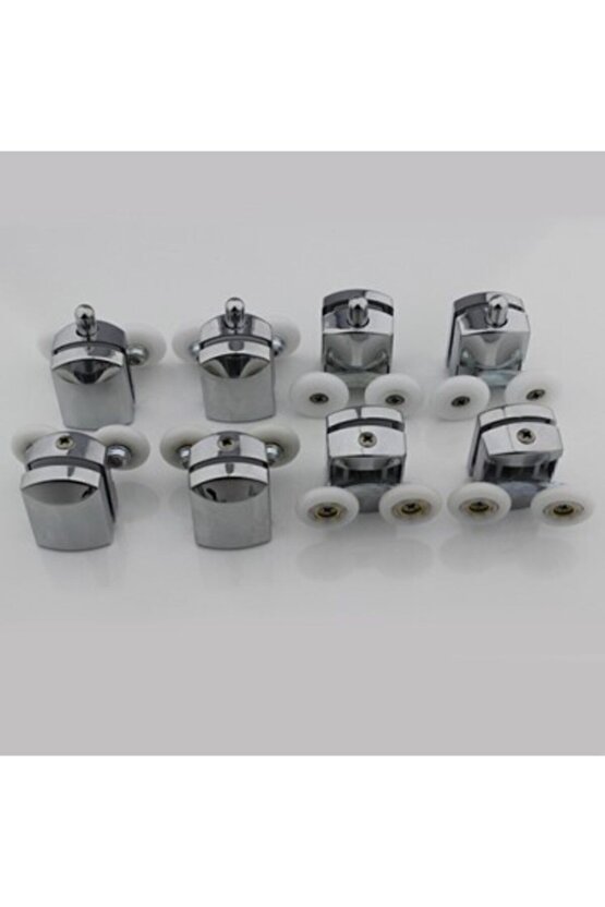 Plastik Duşakabin Tekeri Tekerleği Rulmanı 8li Set Parlak Krom 22 Mm Teker Çapı