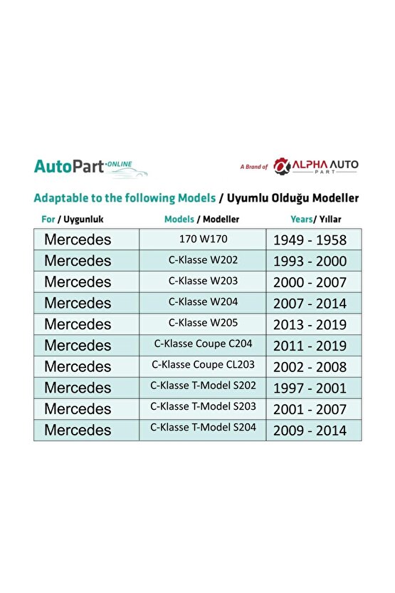 Mercedes 170 C E CLC CLK SLK Vito için İç Döşeme Klips - 1 Adet