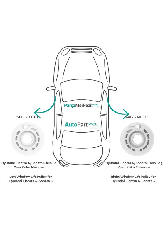 Hyundai Elantra 4, Sonata 5 için Sağ-Sol Cam Kriko Makarası