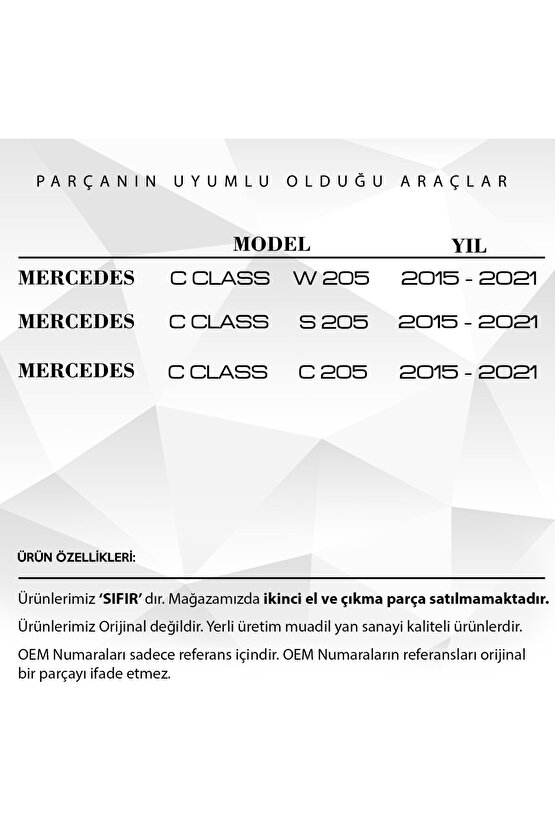 Mercedes C Class W205,C205,S205 için Port Bagaj Çıta Kapağı 2li