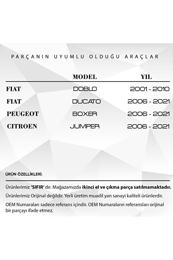 Fiat Doblo, Citroen, Peugeot Boxer Için Arka Tampon Reflektörü