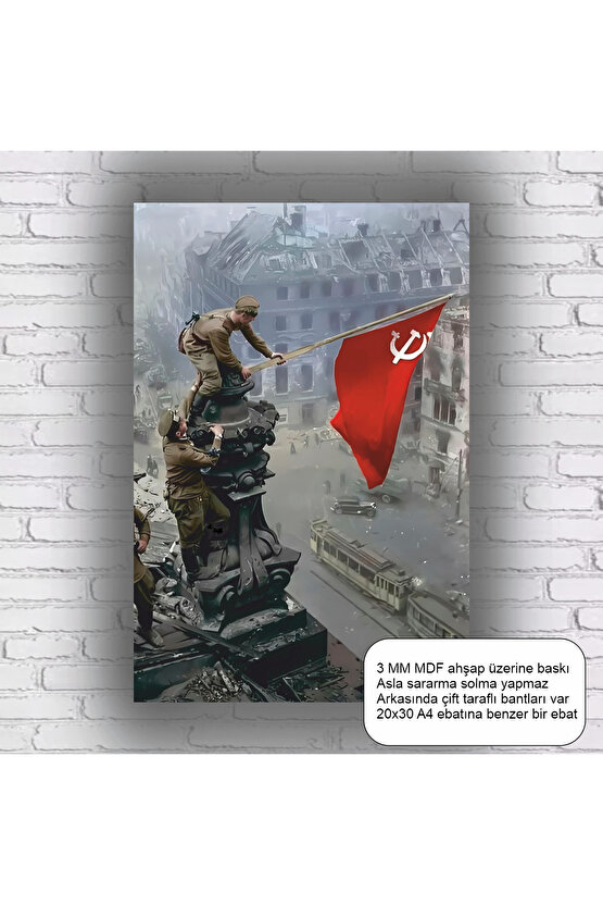 cccp sovyetler birliği kızıl ordu sosyalizm almanya orak çekiçli bayrak mdf tablo retro ahşap poster