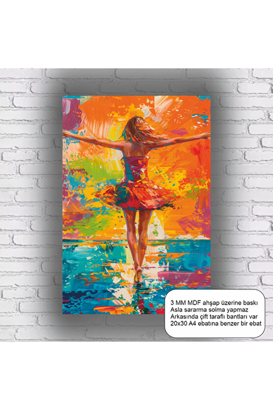 dans eden kadın yağlıboya estetik sanatsal mdf tablo ahşap poster