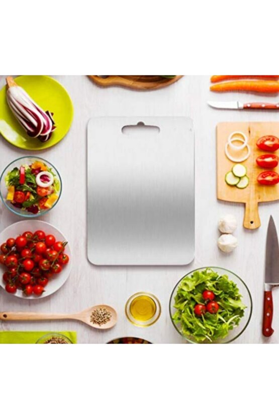 Narkalıp Metal Kesme Tahtası, Paslanmaz Çelik Mutfak Doğrama Tahtaları 28x20cm