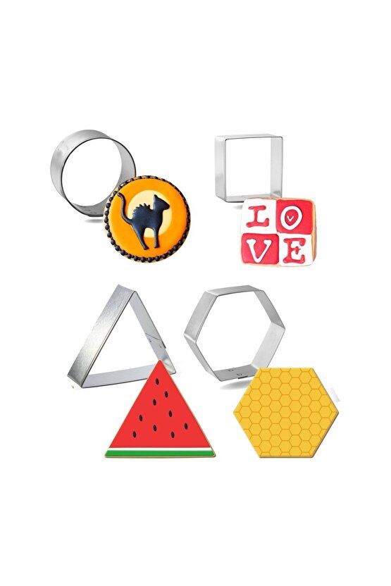 Narkalıp Paslanmaz Çelik Yuvarlak,kare Altıgen Ve Üçgen Kurabiye Kalıbı Çap 6 Cm 4 Lü