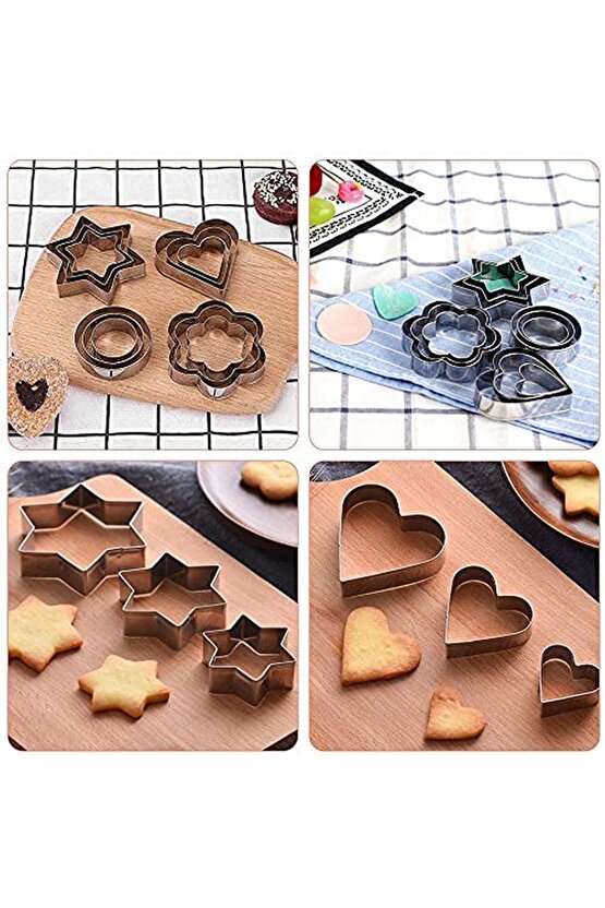 Narkalıp Kalp Yıldız Şeklinde Kurabiye Kalıbı 6 Lı Set