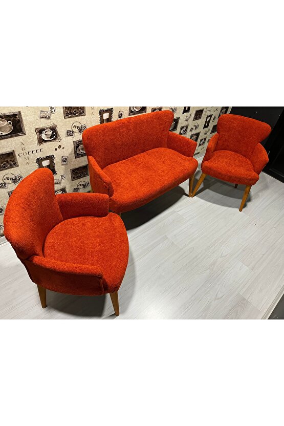 Nev elizzan çay seti turuncu berjer koltuk tekımı 2 1 1