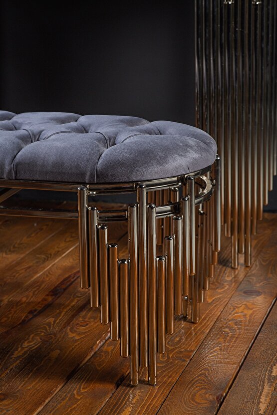 Gümüş Dresuar Puflu Ultr Lak Kaplama Dresuar Puflu