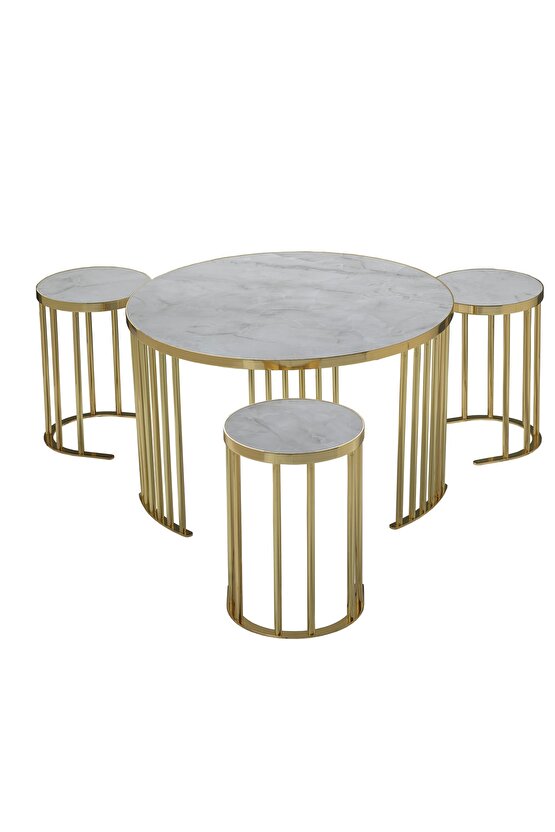 Ultra Lüx 3+1 Orta Sehpa Ve Zigonlar Ultra Lak Kaplama Hıghglass Yüzey Paslanmaz Kararmaz Metal