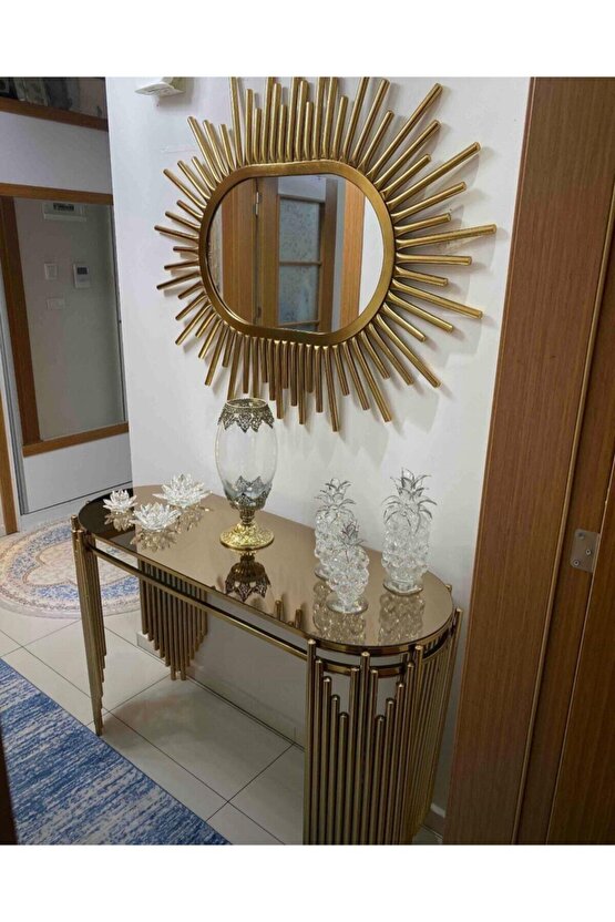 Piyano Model Lüx Paslanmaz Dresuar Ve Ayna Gold