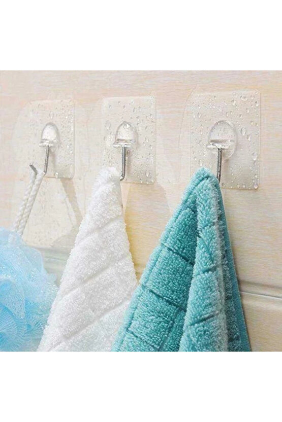10Lu Paket- Pratik Çok Amaçlı Güçlü Şeffaf Duvar Askısı Yapışkan 304 Çelik Kancalı Mutfak Banyo Askı