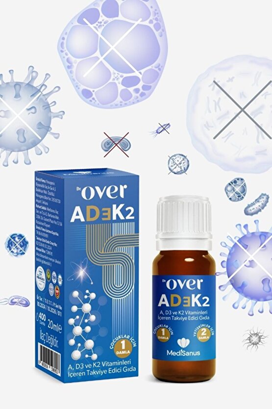 AD3K2, A Vitamini, D Vitamini, K vitamini içeren gıda takviyesi, 20 ml, 400 damla, D3K2
