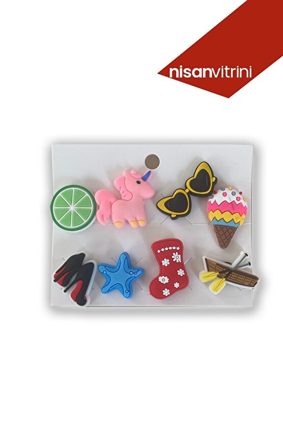 8li Crocs Terlik Süsü - Jibbits - Terlik Süsler - Crocks - 8 Adet - Lmn
