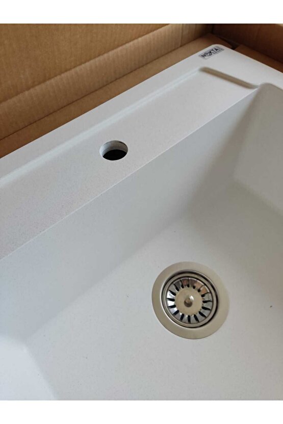 Elegance Granit Evye Hareli Beyaz Tek Gözlü Mutfak Evyesi 55 X 50 Cm