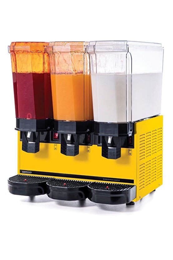 Klasik Triple, 2 Fıskiyeli, 1 Karıştırıcılı Soğuk İçecek Dispenseri 20+20+20 Litre Sarı