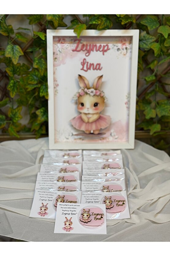 Ledli Bebek Kapı Süsü ve 25 Adet Aynı Konsept Magnet Hediyelik Kartlı, Jelatinli