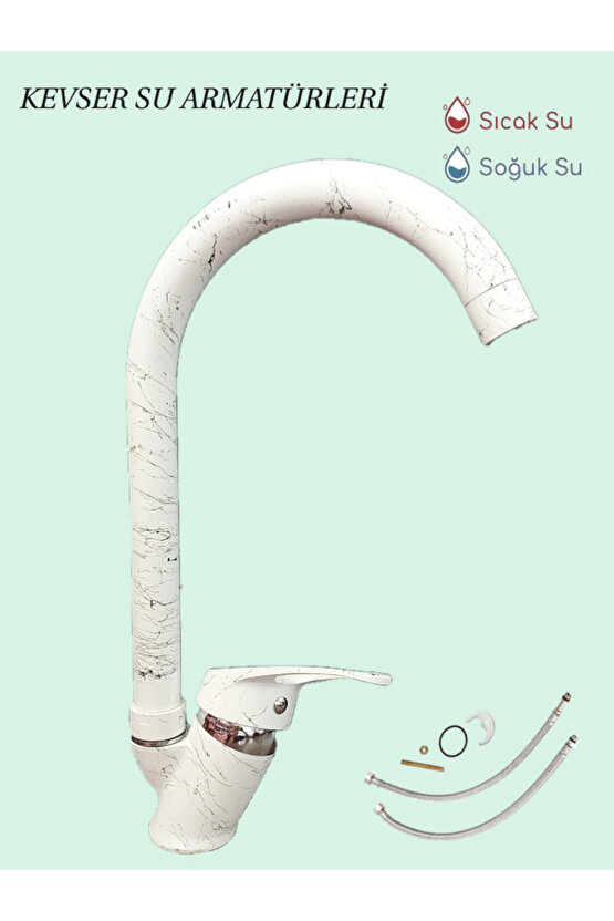 Kuğ Beyaz Siyah Mutfak&Lavabo Batarya Uzun Boru
