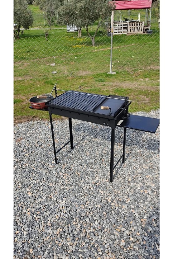 40x70 Cm Çift Sehpalı Oluklu Izgaralı Ve Pleyt Tavalı Kokoreç Şişli Mangal