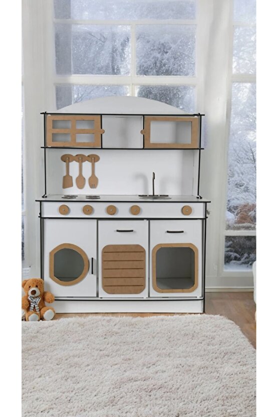 Montessori Ahşap Oyuncak Mutfak– 6mm Kalın MDF, Dayanıklı ve Şık Tasarım, Eğitici Çocuk Oyun Mutfağı