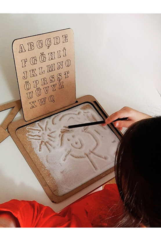 Montessori Kum Tepsisi Ahşap Alfabe Hediyeli , Büyük Boy 50*50 cm