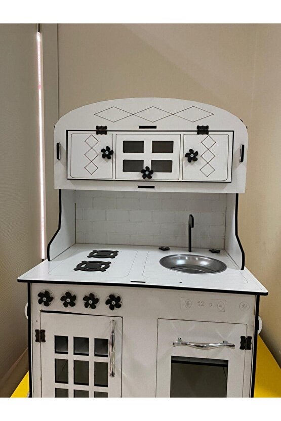 Montessori Eğitici Ahşap Oyuncak Mutfak 6mm 80x55 Kırmızı-beyaz