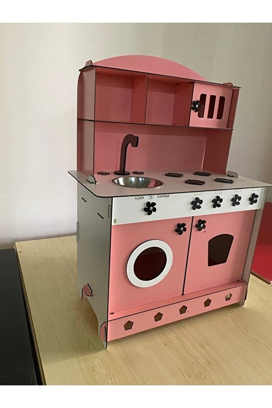 Montessori Eğitici Ahşap Oyuncak Mutfak Dolabı Pembe 3mm 84x60