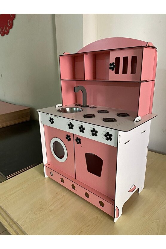 Montessori Eğitici Ahşap Oyuncak Mutfak Dolabı Pembe 3mm 84x60