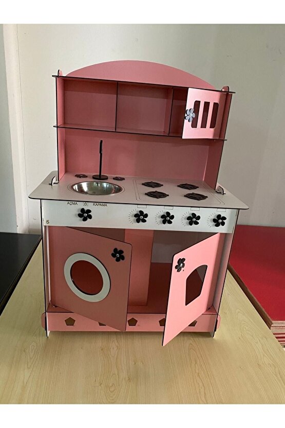 Montessori Eğitici Ahşap Oyuncak Mutfak Dolabı Pembe 3mm 84x60